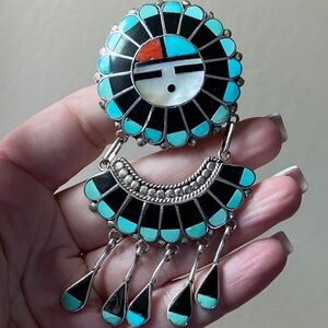 Vintage Zuni Multi-stone Inlay Sun Face Pendant/Pin Native American